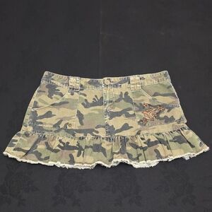 SO Camouflage Mini Skirt with Ruffle Hem